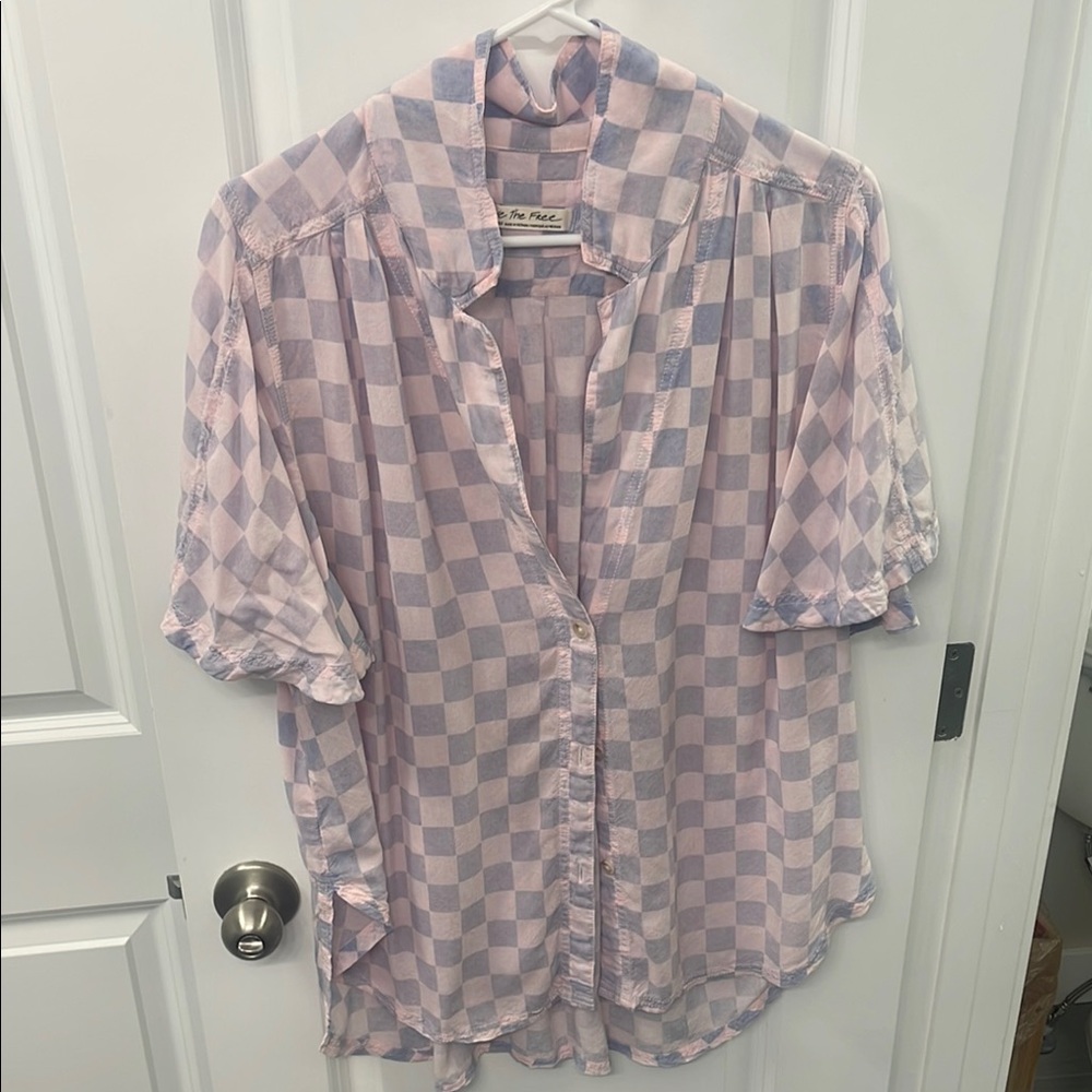 We The Free Pink Checkered Top